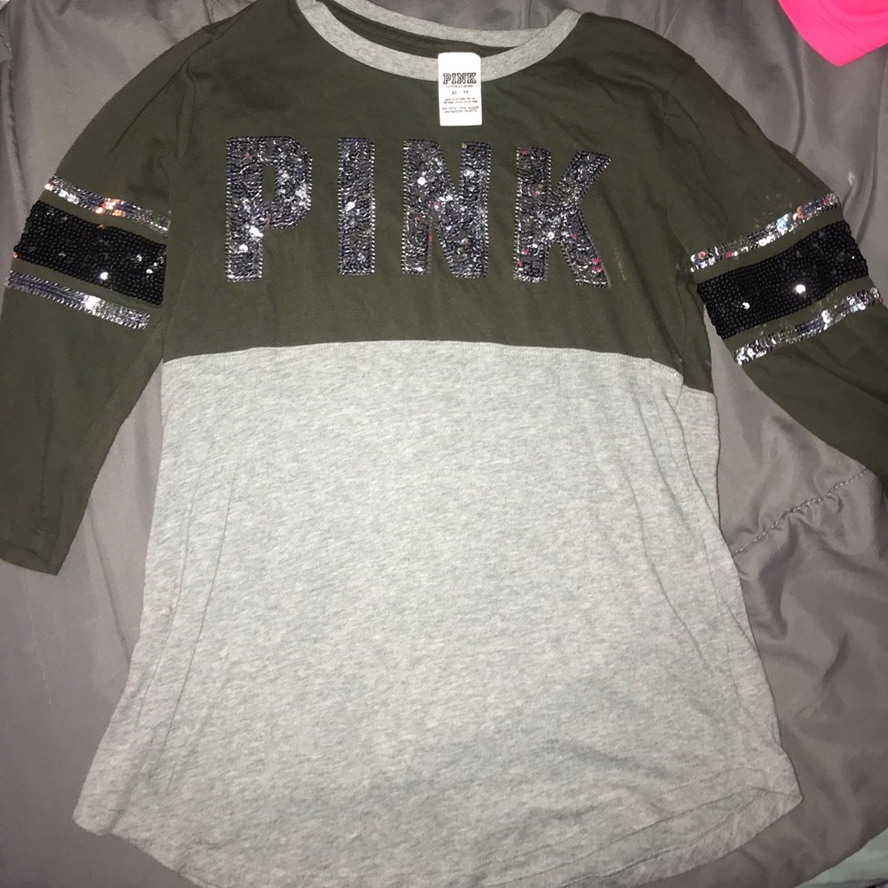 Half long sleeve PINK shirt . Grey and army green